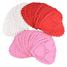 Fogcosy 154 Pcs Heart Shaped Paper Doilies, Red, White, Pink; 4 Inch; Valentine's Day Decorations, Crafting, Party Favors