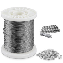 304 Stainless Steel Wire Cable 100m Steel Wire with 100 Aluminum Loops, 7x7 Strand Core, 3mm Multi-Purpose Metal Cable for Gardens, Hanging, Outdoor