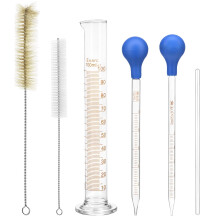 QWORK Glass Graduated Cylinder 100ml,5 ml & 10 ml Transfer Pipetten, 2 Cleaning Brush, 1 Glass Stirring Rod
