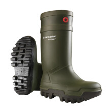 DUNLOP Purofort Thermo+ - Unisex Full Safety Waterproof Work Boots, Dark Green, Antistatic and Slip-Resistant Wellies with Steel Toecap for Outdoor,