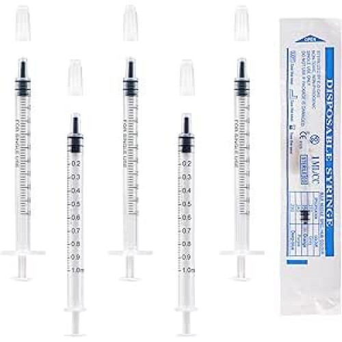 30Pcs 1ml Colostrum Syringe Plastic Syringes With Caps No Needle for Refilling and Measuring Liquids, Scientific Labs, Plant Watering, Pet Feeding ,G
