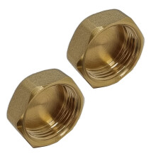 Pipestation 15mm Fitting Blanking Cap 1/2" Female Thread - Pack of 2 | Compression Plumbing Fittings | Hex Brass Blanking Nut Caps | Blanking Stop C