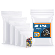 600Pcs Grip Seal Bags - 6 Sizes 4x5 5x5 5x8 8x8 8x10 8x13cm Reusable Clear Plastic Zip Lock Bags for Kitchen Storage Jewelry DIY Crafts Sweets Food P