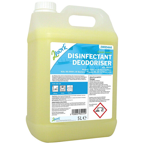 2Work Bactericidal Disinfectant Deodoriser Lemon Scent 5 Litre 2W85444 1