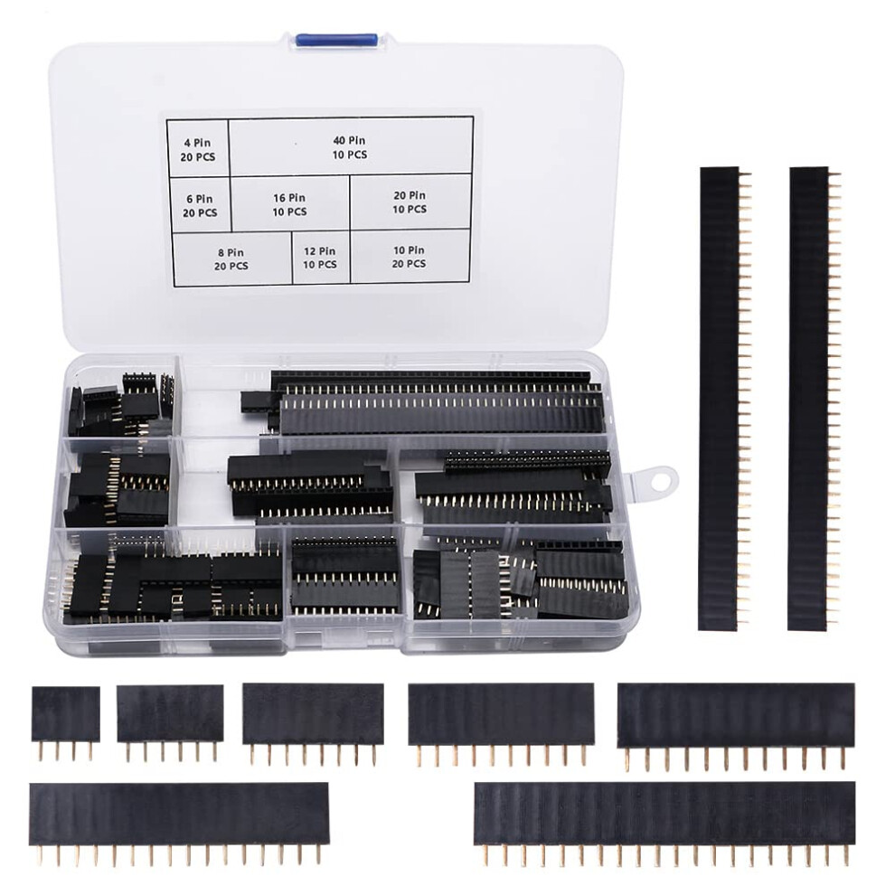 Voogenzek 120 Pcs 2.54Mm Breakaway Pcb Board Pin Header Connector Strip Assortment Kit, Female Pin Header Socket Connector Strip, For Arduino Stackab 54254497