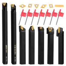 Donken Lathe Turning Tool Set, 12mm Shank 7 Pieces Carbide Turning Tool, Metal Lathe Tools Holder for Turning Grooving Threading, Carbide Inserts Tur