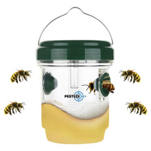 Reusable Solar Powered Wasp Trap with LED Light, Waterproof Outdoor Yellow Jacket Catcher, Green