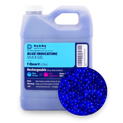 1 Quart Blue Replacement Desiccant Indicating Silica Gel Beads - 2 LBS Reusable by DRY&DRY
