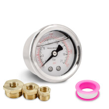 Innfeeltech 1pc 40mm Pressure Gauge, BSP 1/8" 0-21 Bar, 0~300 Psi W/ 3 Bushings (1/8" to 1/2"), Teflon Tape