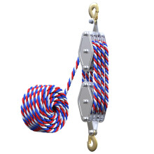 Block and Tackle Pulley System 4400 LBS Breaking Strength, 1100 LBS Work Load Pulley System for Lifting, 7:1 Lifting Power, 65 Feet 3/8" Rope Hoist,