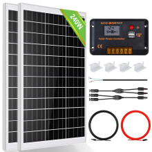 ECO-WORTHY Solar Panel Kit 240W 12V System Power 1kWh/Day Off-Grid for Motorhome Car Boat Camping Shed:2pcs 120W Mono Solar Panel + 30A PWM Solar Cha