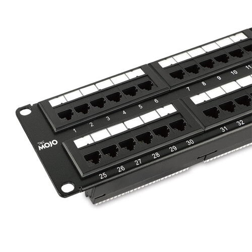 Tecmojo Cat6 48 Port Patch Panel, 19'' Network Patch Panel for Network Switch, 19inch Server Racks and Network Cabinets, 10G Support, Rack Mount, Wit