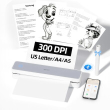 iDPRT Portable Thermal Printer A4 Wireless Printer for Travel 300dpi, Bluetooth Inkless Printers for Home Use, Office & School,White