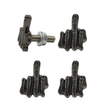 4Pcs Black 3D Middle Finger License Plate Screws and Caps Universal Car Motorcycle Bolt Kit