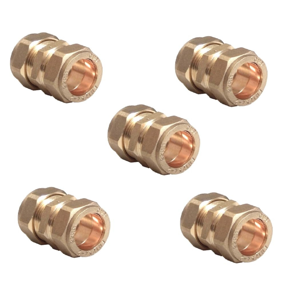 Tc 15Mm Brass Straight Compression Coupling Connector Fitting For Copper Pipe Pack Of 5 14905643