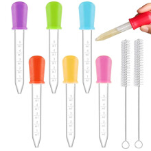 Cjkoonsa Liquid Droppers 6 Pcs 5ml Silicone Liquid Droppers Clear Droppers Pipettes with 2Pcs Cleaning Brushes for Gummy Mold and Crafts