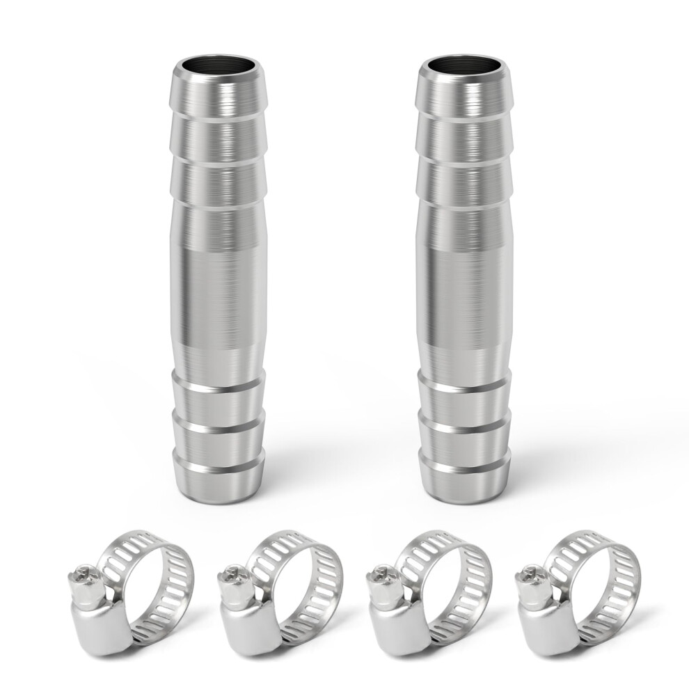 Ergaoboy 2Pcs 28Mm 304 Stainless Steel Hose Barb Splicer Mender Round Union Coupler, Straight Adapter Fitting With Clamp For Air Water Fuel 82050337