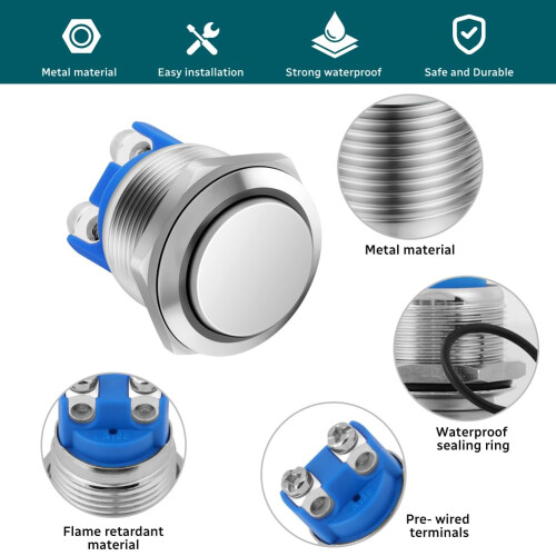 HOTUT 4 Pieces 16 mm Momentary Push Button Switch, Waterproof Push Button Switch, Push Button Switch, Round Push Button Switch, Momentary Mini Push B 2