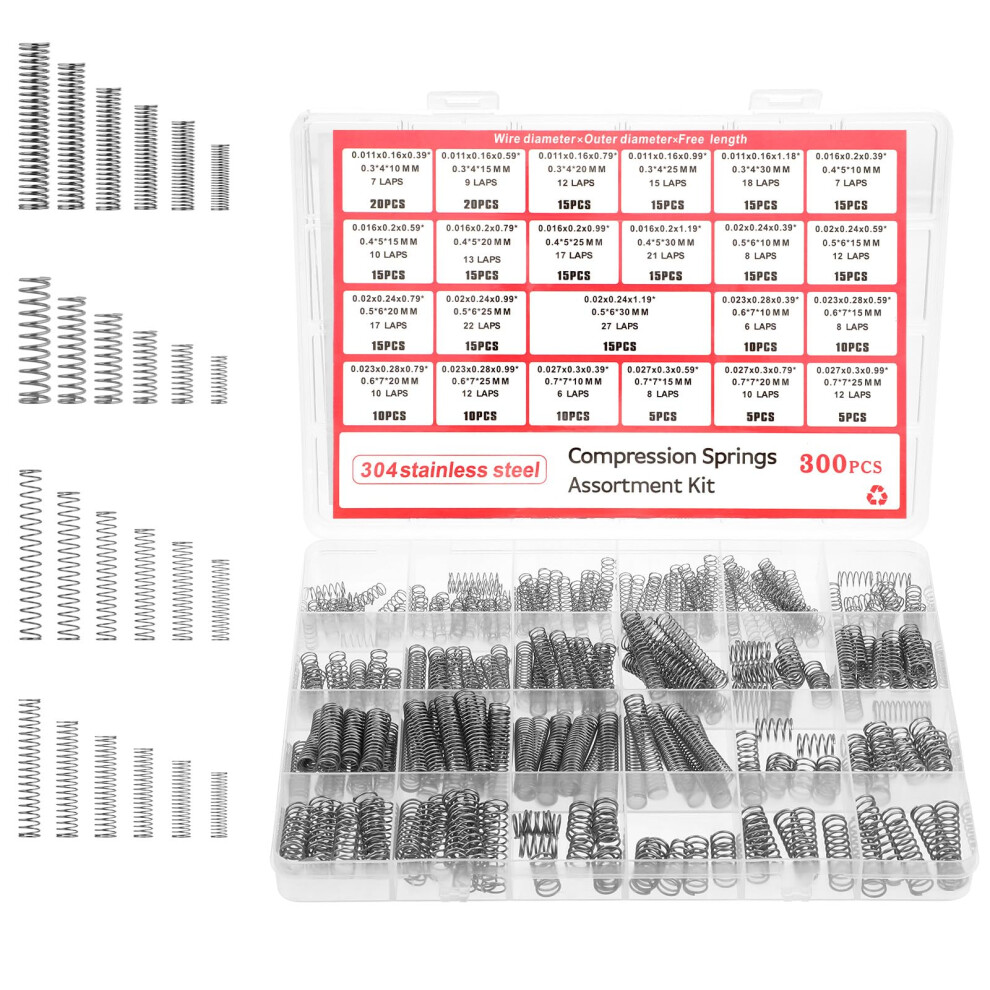 Compression Springs Assortment Kit, 300Pcs 304 Stainless Steel Small Spring Set For Diy Repair Project 23 Different Sizes Mechanical Metal Mini Sprin 86438711