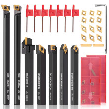 Lathe Turning Tool Set, 8mm Shank Metal Lathe 7Pcs Lathe Tools for Grooving, Threading, and Semi-Finishing - Includes 2 Box Carbide Inserts (8mm)
