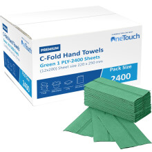 Premium C Fold Hand Towels, C-Fold Green Paper Towel 1ply Recycled Dispenser Towels 2400 Sheets, 220 x 250mm (C-Fold-Green)