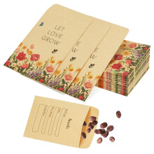 Let Love Grow 50 Self-Adhesive Kraft Seed Envelopes, Wildflower Design, Wedding Favours, Baby Shower, Party Gifts, 10x7cm