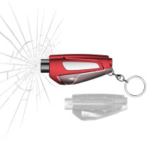 Spring Loaded Car Emergency Escape Tool with Hidden Seatbelt Cutter and Window Breaker Keychain (Red)