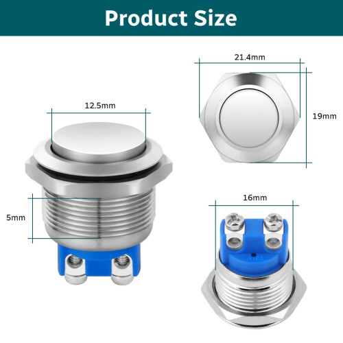 HOTUT 4 Pieces 16 mm Momentary Push Button Switch, Waterproof Push Button Switch, Push Button Switch, Round Push Button Switch, Momentary Mini Push B 1