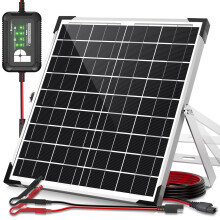 POWOXI 20W 12V Solar Panel Kit, Monocrystalline Solar Battery Trickle Charger Maintainer + Upgrade 10A Smart Battery Protection Controller for Car, R