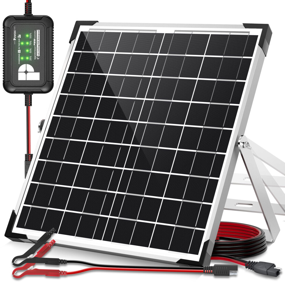 Powoxi 20W 12V Solar Panel Kit, Monocrystalline Solar Battery Trickle Charger Maintainer + Upgrade 10A Smart Battery Protection Controller For Car, R 31980166
