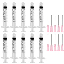 2ML Syringes with 20G Blunt Tip Needles, 10Pcs Shot Syringes for Experiments, Industrial Use, Plastic Syringe with Measurement for Refilling and Meas