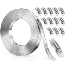 Bolatus Hose Clamp 5M/16.4 Feet, Hose Clips 304 Stainless Steel DIY Worm Clamp with 12pcs Fasteners Adjustable Hose Pipe Clips Large Pipe Clamps Asso