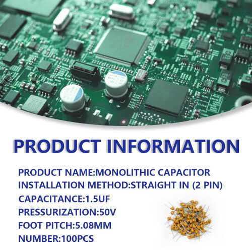 Innfeeltech 100pcs 50V 1.5uF Monolithic Ceramic Capacitor Yellow Electronic Accessories for Computer and Telephone 1