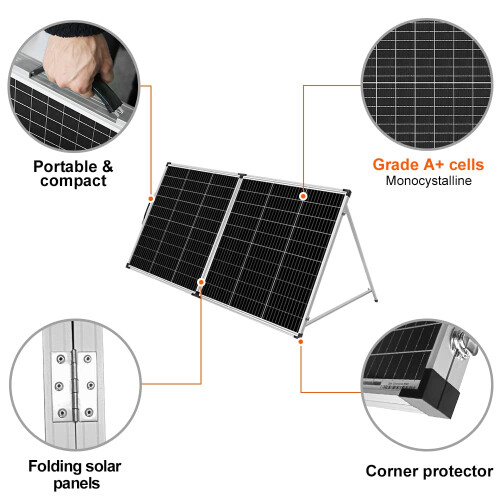 DOKIO Foldable Portable Solar Panel 200W 12V Monocrystalline Solar Suitcase with 20A Controller 2