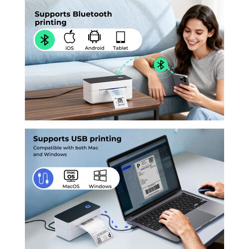 SVANTTO Bluetooth Thermal Label Printer 4x6, Compatible with Windows/Mac/Android/iOS, Shipping Label Printer for Royal Mail, DPD, eBay, Etsy, Shopify 2