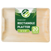 ECO Leaf 20 Disposable Wooden Serving Platters – Large 14x10 Inch (35x25cm), Eco-Friendly Biodegradable Heavy-Duty Plates, Microwave & Oven Safe for