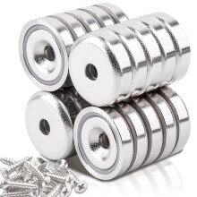 Neodymium magnet Extra Strong, Pack of 20 20 mm 10 kg Power Disc with Capsule, Countersunk Pot Magnet with Screws and Steel Cushion for Kitchens