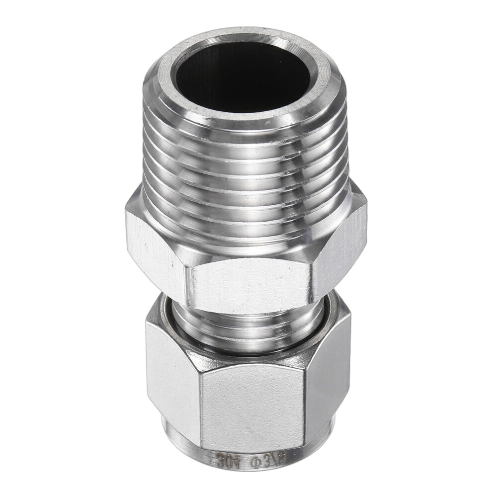 Sourcing Map Compression Fitting 3/8" Tube Od X 1/2" Pt Male Thread Stainless Steel Straight Coupler Adapter Compression Tube Pipe Fittings Connector 62934879