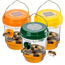 3 Pack Solar Wasp Trap Outdoor with LED Light, Reusable Weather Resistant Bee and Hornet Catcher