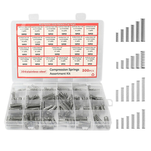 300 Pcs Compression Springs Assortment Kit, Springs Assorted Extension Spring, Stainless Steel Small Extended Compressed Spring Set, 23 Sizes Coil Sp