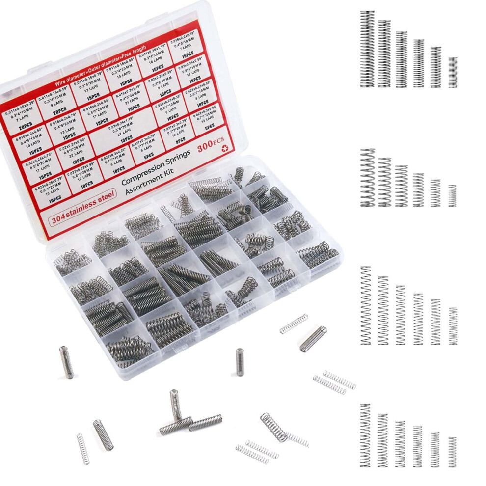 Compression Springs, 300Pcs Assorted Springs, 304 Stainless Steel Small Spring Set, For Diy, Home, Automotive Repairs (23 Different Sizes) 12699650