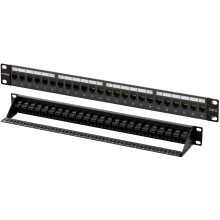 FGB 10Gbps Patch Panel 24 Port, Cat6 Keystone Patch Panel, 19" Rackmount or Wall Mount Patch Panel 1U with Back Bar, Network Patch Panel for Gigabit
