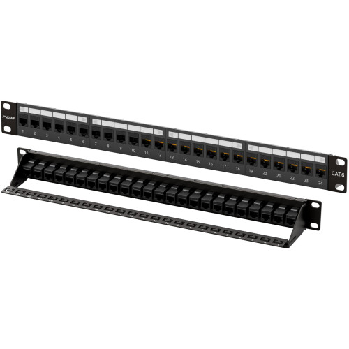 FGB 10Gbps Patch Panel 24 Port, Cat6 Keystone Patch Panel, 19" Rackmount or Wall Mount Patch Panel 1U with Back Bar, Network Patch Panel for Gigabit