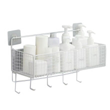 Wall Mounted Storage Basket White Rust Resistant Bathroom Organizer No Drill Space Saving Shelf
