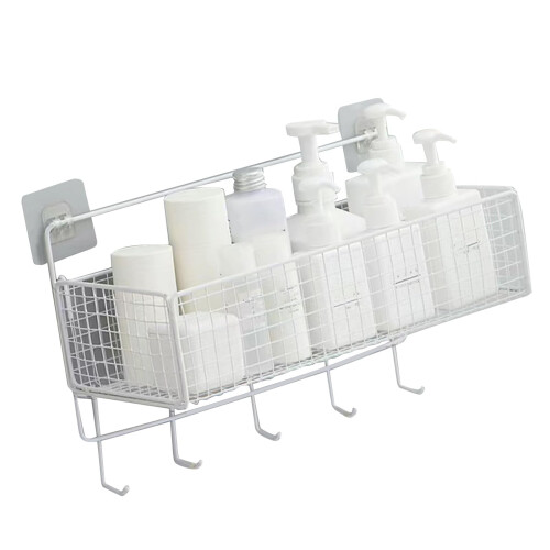 Wall Mounted Storage Basket White Rust Resistant Bathroom Organizer No Drill Space Saving Shelf 2