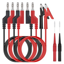 Hejo 6PCS Multimeter Test Leads Set, 4PCS 4mm Banana Plug Test Leads with 2PCS Measuring Tip, Stackable Pluggable Soft Test Cabels Length of 1M for M