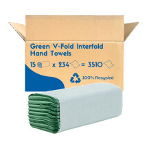 V Fold Interfold Paper Hand Towels Green 1ply (3510 Qty) (15 Inner Packs of 234) Soft Strong Thick Resilient to Tearing Disposable Hand Towels- Perfe