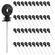 AKOLAFE 50Pcs Electric Fence Insulators Screw In Electric Fencing Ring Insulators Long Screw Type Wire Mesh Ring Insulator Wooden Post Insulator for
