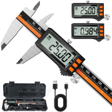 Preciva Digital Vernier Caliper USB-C Rechargeable, 150mm / 6inch Calipers Measuring Tool, IP54 Waterproof Stainless Steel, Large LCD Display Microme