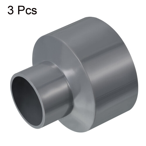 PATIKIL PVC Reducer Pipe Fitting 75x40mm, 3 Pack Straight Coupling Adapter Connector, Gray 2